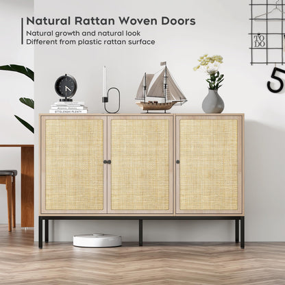 Brafab Rattan Cabinet Storage Sideboard Buffet Table Accent Console for Living Room Entryway Kitchen Dining Room 3 Doors - WoodArtSupply