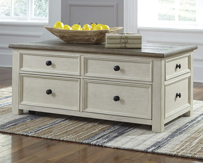 Signature Design by Ashley Bolanburg Farmhouse Lift Top Coffee Table with Drawers, Antique Cream & Brown - WoodArtSupply