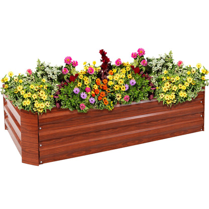 Sunnydaze 48-Inch Galvanized Steel Outdoor Raised Garden Bed - Rectangle Planter for Vegetables and Flowers - Woodgrain - WoodArtSupply