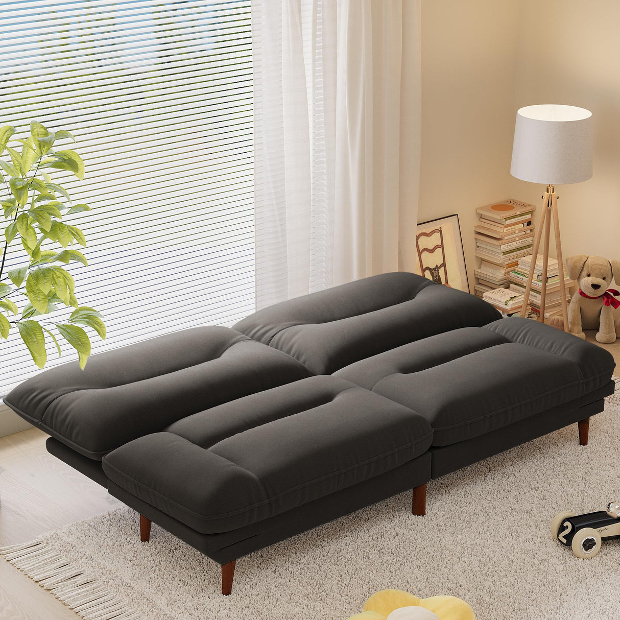 Homall Futon Sofa Bed, Modern Loveseat Futon Couch with Adjustable Backrest and Armrests, Sleeper Sofa Bed with Wood Frame for Living Room, Office, Apartment (Fabric, Black) Homall