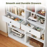 IRONCK Bookcase and Bookshelves, 70" Tall Bookshelf Floor Standing 6 Tiers Display Storage Shelves, Book Shelf with Drawers for Home Office, Living Room, Bedroom, Library, White IRONCK