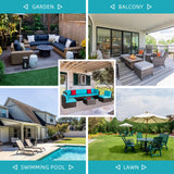 Shintenchi 7 Pieces Patio Furniture Sets Outdoor All-Weather Sectional Patio Sofa Set PE Rattan Manual Weaving Wicker Patio Conversation Set with Glass Table&Ottoman Cushion and Red Pillows, Blue Shintenchi