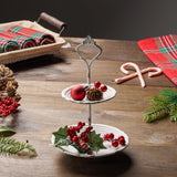 Stonebriar Small 2 Tier Worn White Metal Tray, Rustic Farmhouse Decor, Tiered Jewelry Tray for Vanity or Bathroom, 9.25" Stonebriar