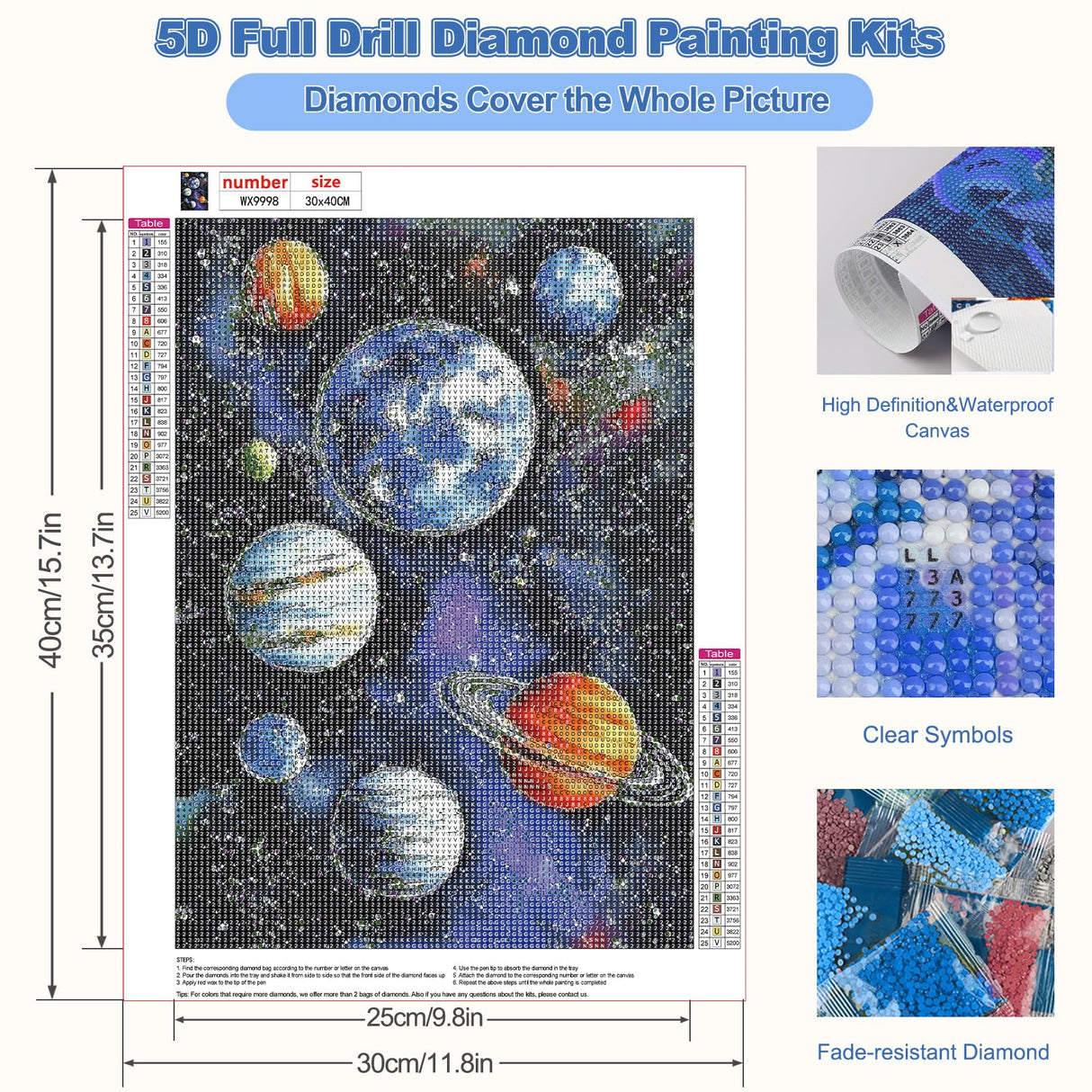 CEOVR Universe Planets Diamond Art Kits for Adults, 5D DIY Full Drill Space Stars Diamond Painting Dots Crystal Gem Art, Adult Crafts Kits Arts and Crafts, Wall Decor for Home Office 12x16inch CEOVR