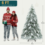 YITAHOME Pre-Lit Flocked Natural Drooping Pampas Christmas Tree, 6ft Snow Flocked Artificial Christmas Tree with 355 PE Branch Tips, 30 Feathers and 400 Lights for Home, Office, Party Decoration YITAHOME