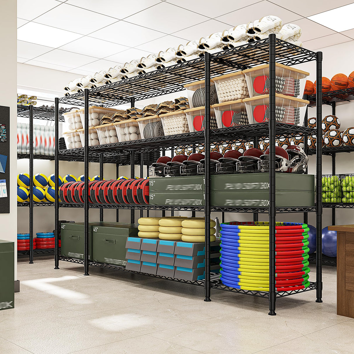 REIBII 78.4''W Storage Shelves Wire Shelving Unit Load 1500LBS,4 Tier Metal Shelving with Adjustable Metal Shelf Wire Rack for Pantry Shelves Commercial Shelving Kitchen Garage 78.4''Wx11.8''Dx59''H REIBII