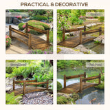 Outsunny 7.5' Wooden Garden Bridge with Planters, Stained Finish Arc Footbridge with Safety Railings for Backyard, Pond Stream, Stained Wood Outsunny