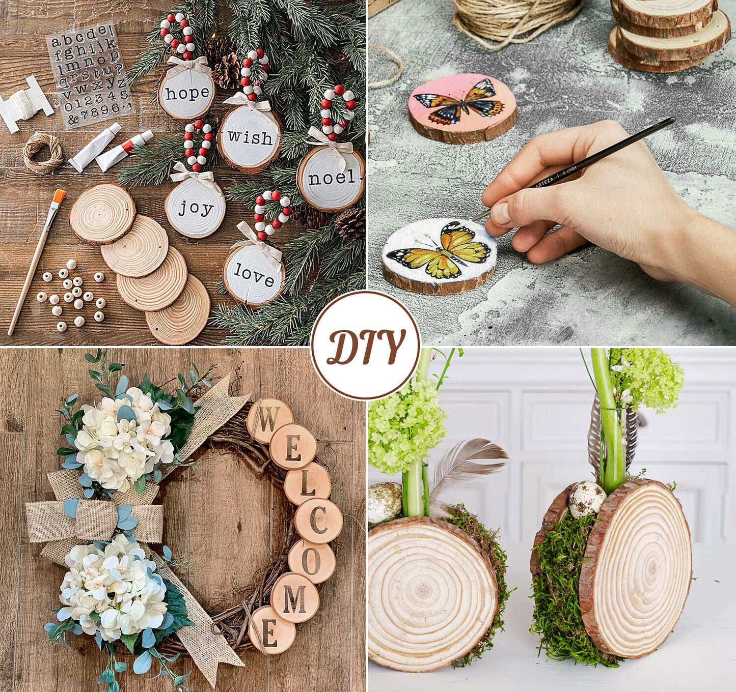 Lemonfilter Natural Wood Slices 50 Pcs 2.4-2.8 Inches Craft Unfinished Wood kit Wood Coasters Wooden Circles Christmas Wood Ornaments Tree Slices for Arts Crafts Wedding Christmas DIY Projects