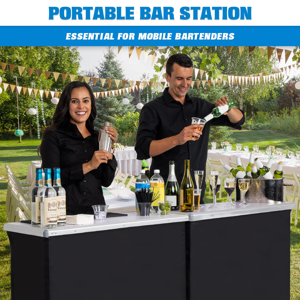 GoBar Portable Double Bar Table Set - Mobile Bartender Station for Events - Includes Carrying Case - Standard or LED GoPong