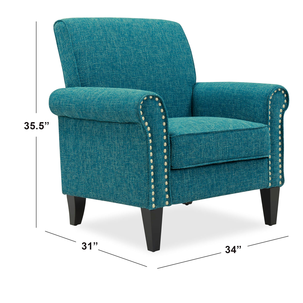 Domesis Kiara Traditional 34" Wide Upholstered Rolled Arm Living Room & Bedroom Accent Chair, Comfy Elegant Armchair with Pewter Nailheads, in Blue Tweed Domesis