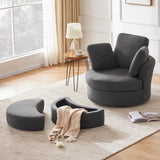 Huatean Home 39” Swivel Accent Barrel Chairs with Removable Headrest, Chaise Lounge Indoor with Neck Support Pillow, Oversized Chair with Ottoman,Swivel Chairs for Living Room, Grey Huatean Home