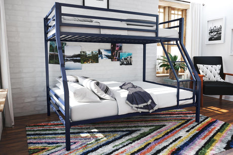 Novogratz Maxwell Twin-Over-Full Metal Bunk Bed with Ladder and Guardrails, Navy Blue Novogratz