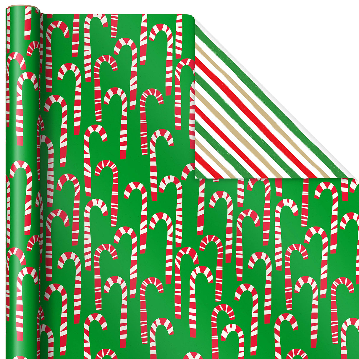 Hallmark Reversible Christmas Wrapping Paper (3 Rolls: 120 sq. ft. ttl) Rustic Santa, Papercraft Snowmen, Candy Canes, Stripes, Snowflakes, "Merry Christmas to You" Hallmark