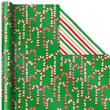 Hallmark Reversible Christmas Wrapping Paper (3 Rolls: 120 sq. ft. ttl) Rustic Santa, Papercraft Snowmen, Candy Canes, Stripes, Snowflakes, "Merry Christmas to You" Hallmark