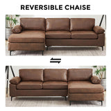 VANOMi 100" Sectional Couch for Living Room, Modern Faux Leather Modular Sectional Sofa 3-Seater Convertible Sofa with Chaise for Apartment, Right/Left-L-Shaped, Dark Brown VANOMi