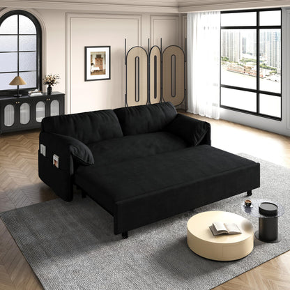 3 in 1 Convertible Queen Sleeper Sofa Bed Comfy Pull Out Futon Couch Bed 63.8" Modern Velvet Recliner Loveseat Sofa Multi-Functional Black Cloud Couch for Living Room,Apartment,Office (Black 63.8")