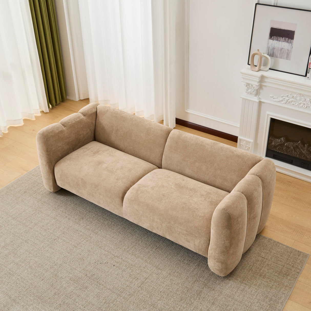Christopher Knight Home Ahri 83'' Wood Frame Lounge Sofa Couch with Wave Design, Soft Seating 3-Seater Sofa with Armrests, Comfy Velvet Upholstered Home Sofa for Living Room and Office, Camel Christopher Knight Home