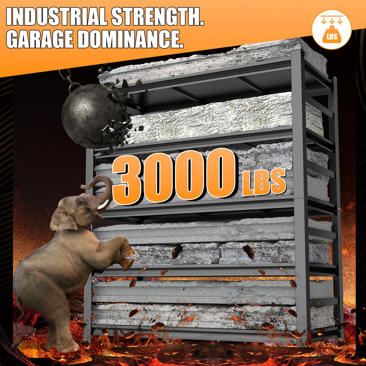 71.2''H Garage Shelving, 3500LBS Heavy Duty Shelvings, Adjustable Garag Storage Shelves, 5 Tier Metal Shelving Unit Wood Storage System Utility Storage Rack for Industrial, Warehouse, Basement KILISTEELS