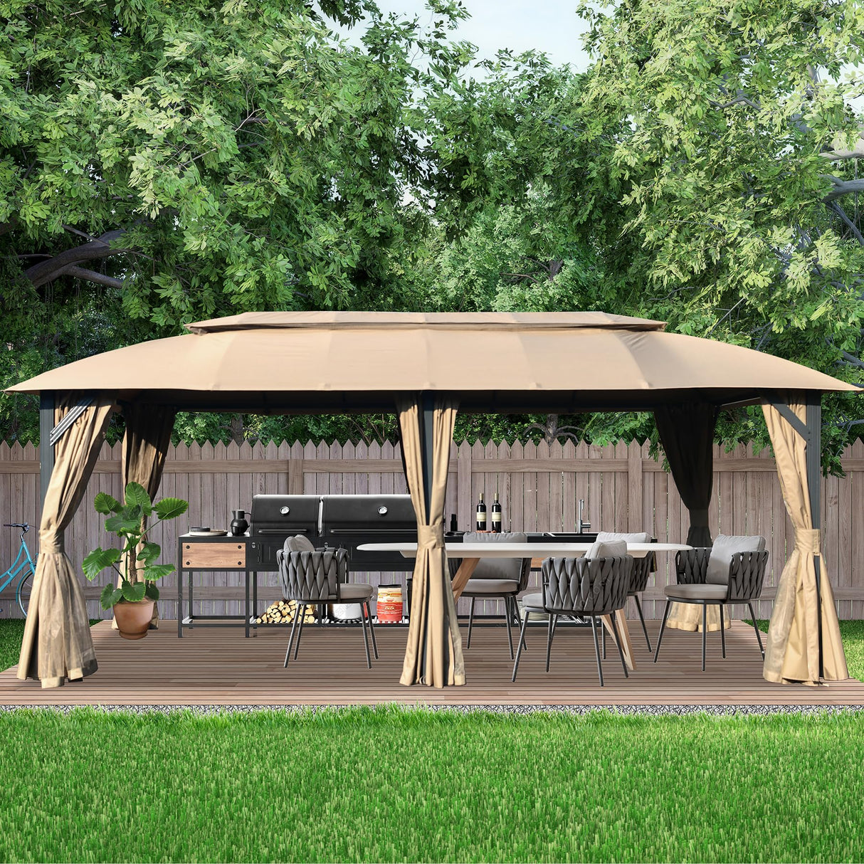 Domi Gazebo 10x20FT, Outdoor Gazebo with Double Roofs, Privacy Curtains, Mosquito Nettings, Heavy Duty Metal Frame Party Tent Canopy for Patio, Backyard, Deck, Lawn, Brown domi outdoor living