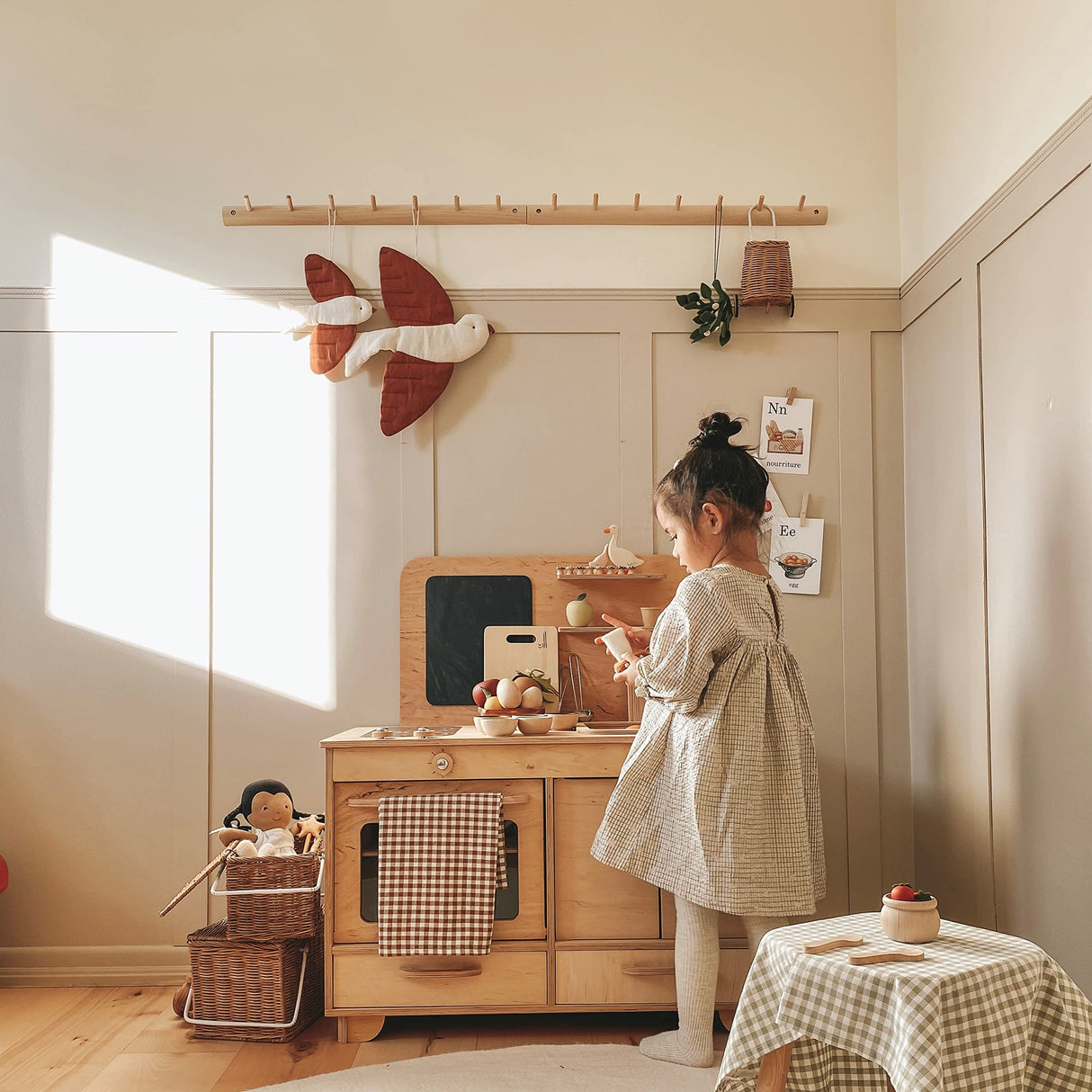 Kids Pretend Play Kitchen Wooden Montessori Playroom Furniture Nursery Decor Birthday Gift for Toddler Girl Wood Natural Baby Neutral Room (Natural) Enjoy The Wood