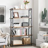 HCHQHS Bookshelf, 5-Tier Industrial Bookcase, Rustic Open Book Shelf, Freestanding Tall Bookshelves with Metal Frame HCHQHS