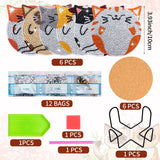 handlish 6 Pieces of Cute cat Diamond Art Coaster with Stand, Adult and Child Diamond Painting Art Set, DIY Diamond Art for Beginners, Family Craft Items (CAT) handlish
