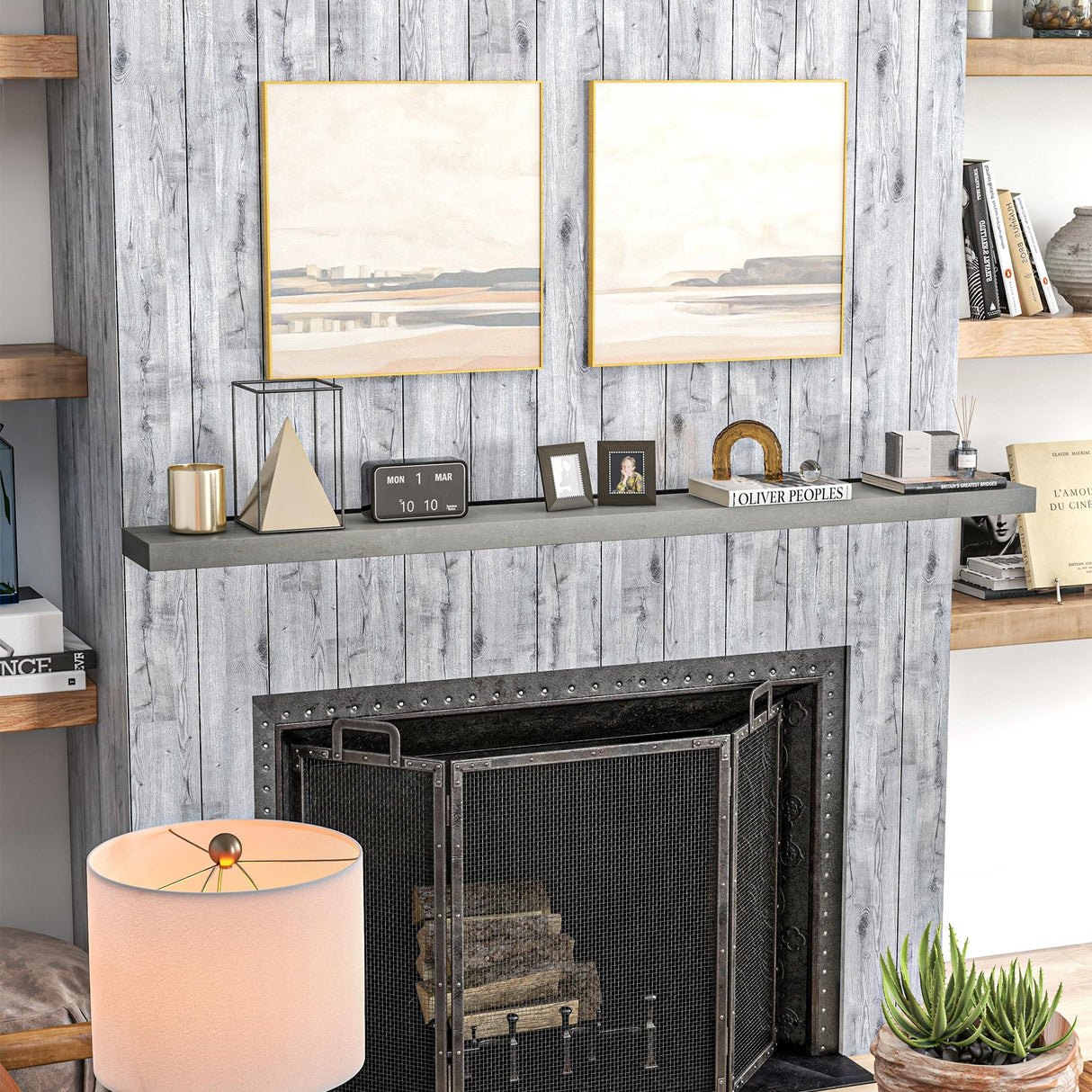 HOMCOM 72 Inch Fireplace Mantel, Floating Farmhouse Solid Fir Wood Shelf, Handmade Heavy Duty Wall Mounted Shelf, with Metal Bracket, Rustic Gray HOMCOM