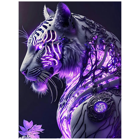 Diamond Art Kits for Adults, 5d DIY Full Drill Purple Pattern White Tiger Diamond Painting Kits for Adults Beginners, Diamond Painting Art Craft Kits for Adults, Wall Home Decor(No Frame) 12x16 Inch GVYGVY