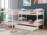 Harper & Bright Designs Quad Bunk Bed with Trundle, L Shaped Bunk Bed for 4 Kids, Wooden Twin Bunk Bed Frame for Kids Teens Adults - White Harper & Bright Designs