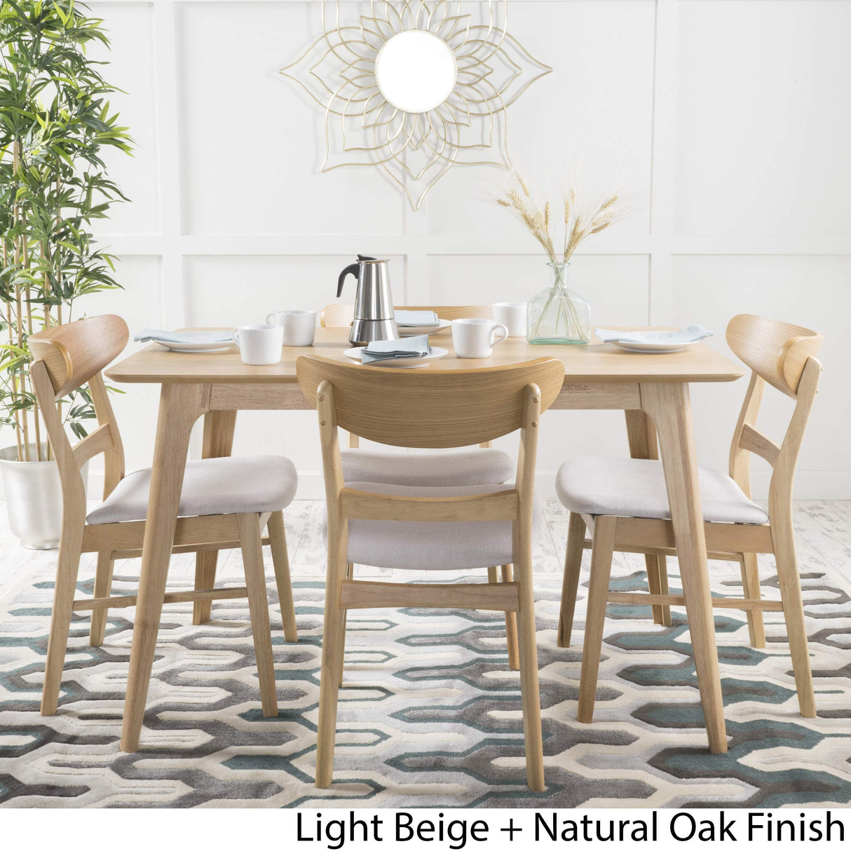 Christopher Knight Home Idalia 50" Rectangular Dining Set, 5-Pcs Set, Natural Oak / Light Beige Christopher Knight Home