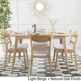 Christopher Knight Home Idalia 50" Rectangular Dining Set, 5-Pcs Set, Natural Oak / Light Beige Christopher Knight Home