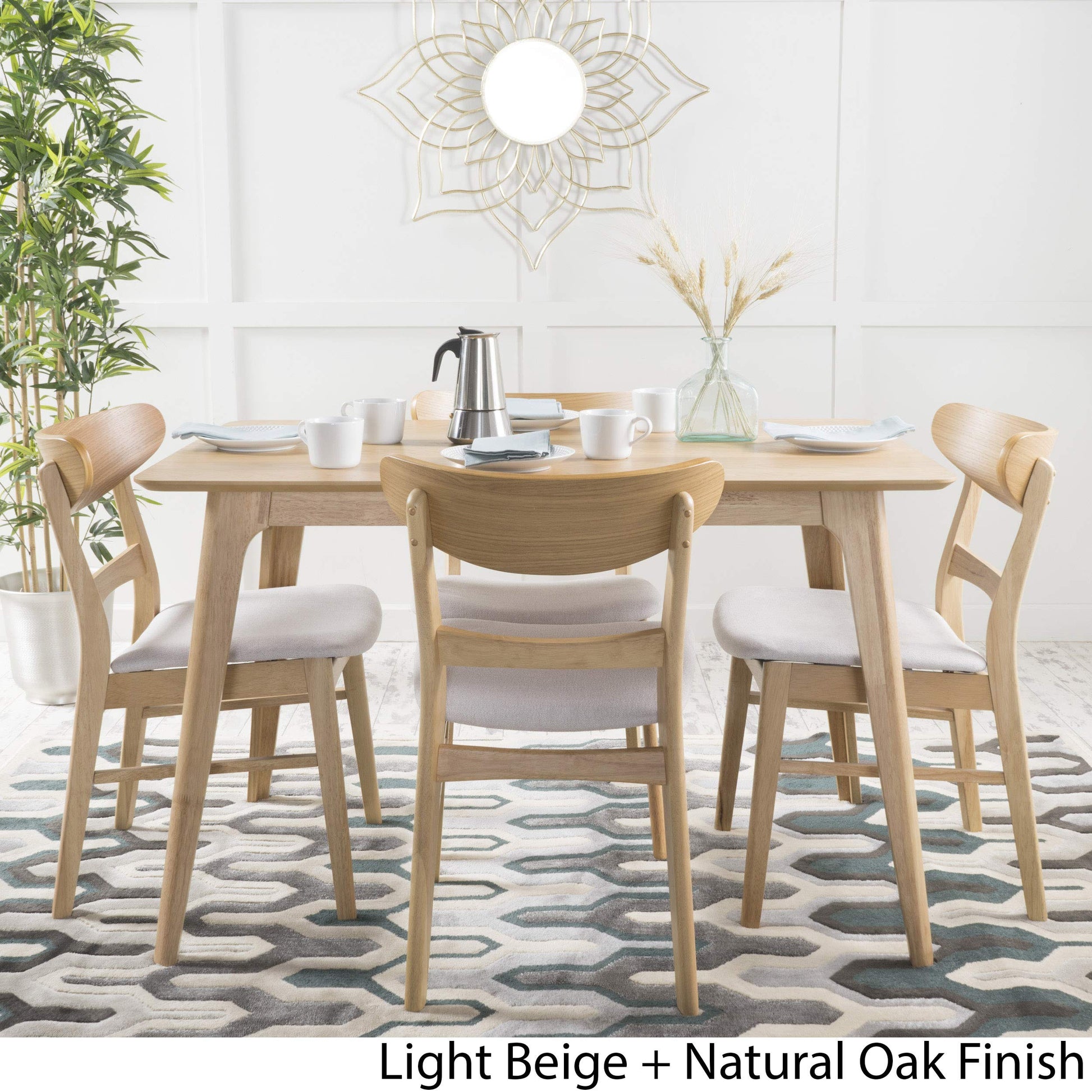 Christopher Knight Home Idalia 50" Rectangular Dining Set, 5-Pcs Set, Natural Oak / Light Beige - WoodArtSupply