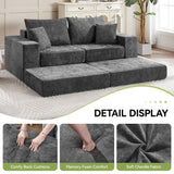 79" Boneless Cloud Loveseat Sofa Couch, Modular Foldable Floor Sofa with Ottoman, Chenille Lounge Convertible Sofa Bed for Living Room, No Assembly, Dark Grey Hatppto