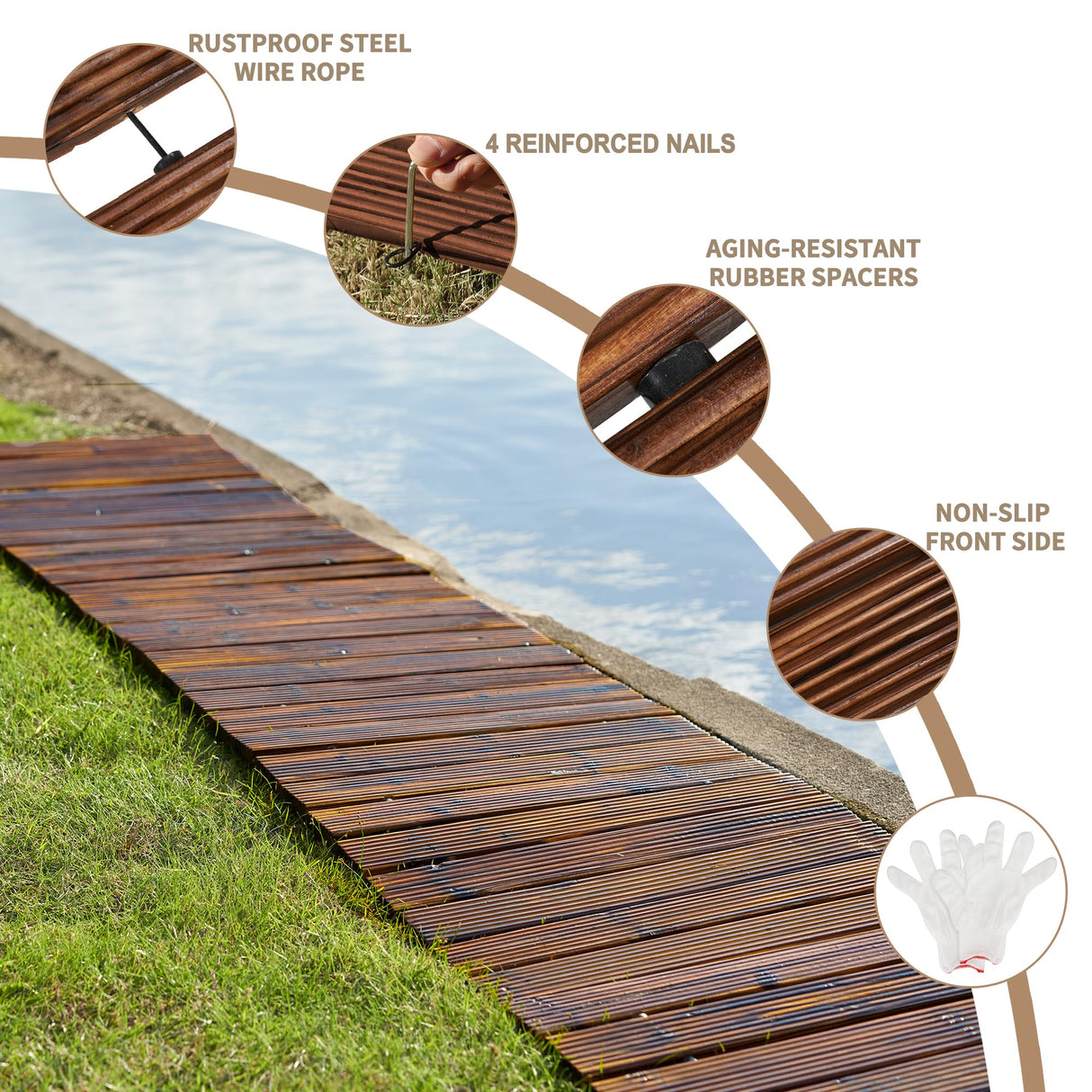 Spurgehom 12FT Wooden Garden Pathway Straight Outdoor Walkway Roll Out Cedar Wood Patio Flooring Path Decorative Lawn Patio Pavers Boardwalk Beach Wedding Party (Brown) Spurgehom