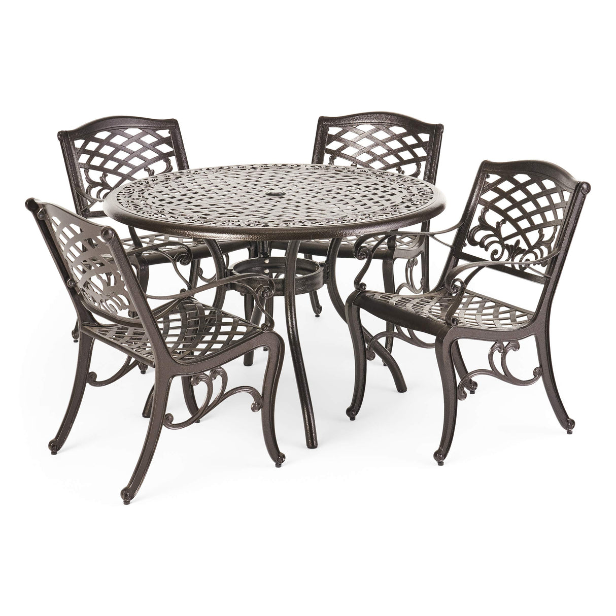 Christopher Knight Home Hallandale Outdoor Cast Aluminum Dining Set for Patio or Deck, 5-Pcs Set, Hammered Bronze Christopher Knight Home