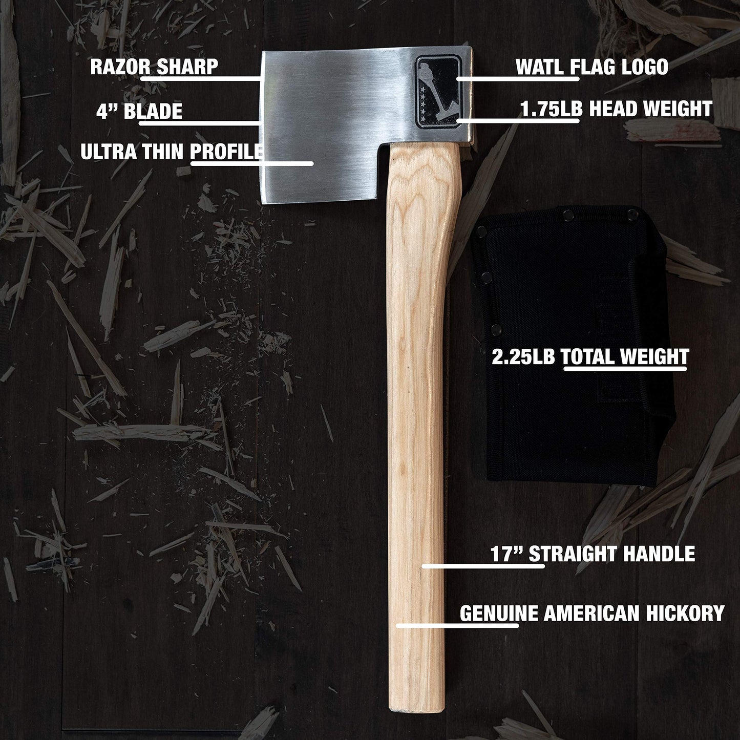 The Butcher: World Axe Throwing League Premium Competition Throwing Axe with Throwing Hatchet Nylon Sheath and Hickory Wooden Handle (Patented Design)