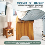 Wooden Step Stool, 13'' Heavy Duty Step Stool for Adults with Convenient Handle, Wooden Stepping Stool Hold up to 500 lbs, Heavy Duty/Nonslip/Durable Construction Safe Step Stool for Bedroom/Kitchen FANATU
