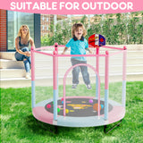 60" Trampoline for Kids, 5 FT Toddler Baby Trampoline with Safety Enclosure Net, Indoor or Outdoor Pink/Blue Small Trampolines with Basketball Hoop, Birthday Gifts for Kids, Gifts for Girl Age 3-8 VGMiu