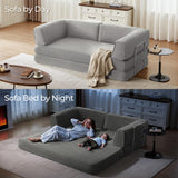 LINSY HOME 79'' Convertible Sofa Bed - Boneless Compression Sofa Folding Loveseat Sleeper - Foldable Corduroy Couch Bed for Living Room Bedroom - Modular Sectional Compressed Sofa in Box, Grey LINSY HOME