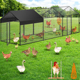 Large Metal Chicken Coop Chicken Run with Cover for 10-12 Chickens 120"×40"×40" Portable Poultry Cage Hen House Outdoor Backyard Farm Animal Enclosure Crate Pet Playpen Exercise Pen for Rabbit Duck AIMUCT