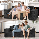 77'' Modern Cloud Loveseat Couch, No Assembly Required Deep Seat Sofa in Chenille Includes 2 pcs Pillows for Living Room, Bedroom, Apartment(Black) Luxanimarion