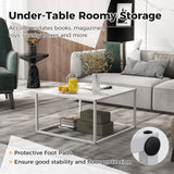 Giantex Square Coffee Table with Faux Marble Tabletop & Steel Frame, Center Cocktail Table, Accent Living Room Furniture, Low Bedside Table, Easy Assembly (White) Giantex