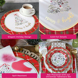 Kate Aspen 13" Disposable Holiday Placemats/Chargers, 24-Pack – Spillproof & Durable Merry & Bright Christmas Tree Design & Festive Red & Green Plaid Border Kate Aspen