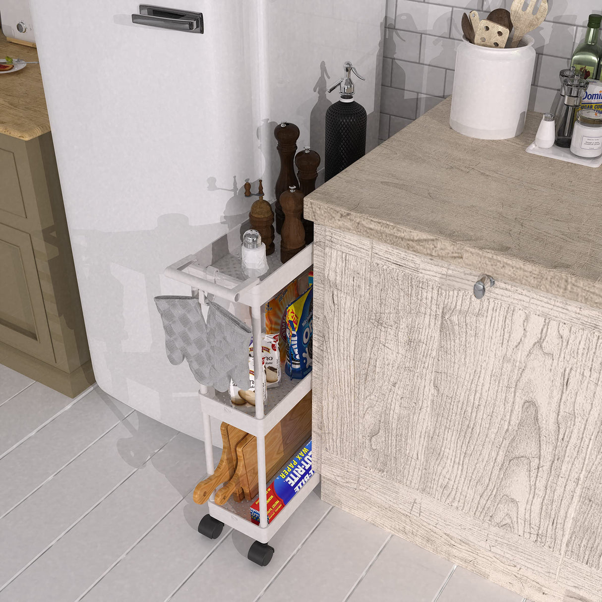 Simple Houseware Kitchen Cart Storage 3-Tier Slim/Super Narrow Shelves with Handle, 26.5'' Height/5.5'' Width for Narrow Place, White Simple Houseware