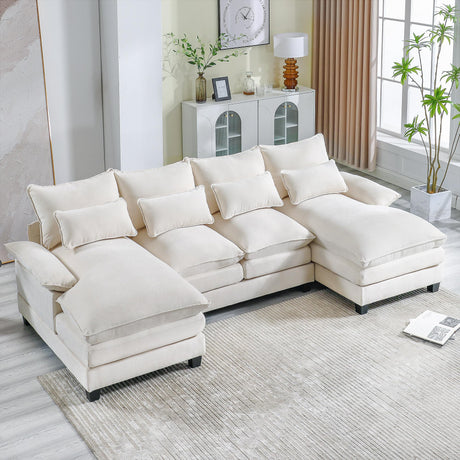 UPHYB 110.2" U Shaped Cloud Couch, Comfy Sectional Sofa Couches for Living Room, Modern Chenille 4 Seat Upholstery Couch with Double Chaise and Double Layer Cushions UPHYB