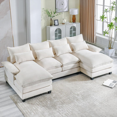 UPHYB 110.2" U Shaped Cloud Couch, Comfy Sectional Sofa Couches for Living Room, Modern Chenille 4 Seat Upholstery Couch with Double Chaise and Double Layer Cushions