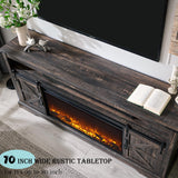 OKD Fireplace TV Stand for 80 Inch TV, 33" Tall Highboy Farmhouse Entertainment Center w/ 36'' Electric Fireplace, Rustic Media Console w/Sliding Barn Door for Living Room, Dark Rustic Oak OKD