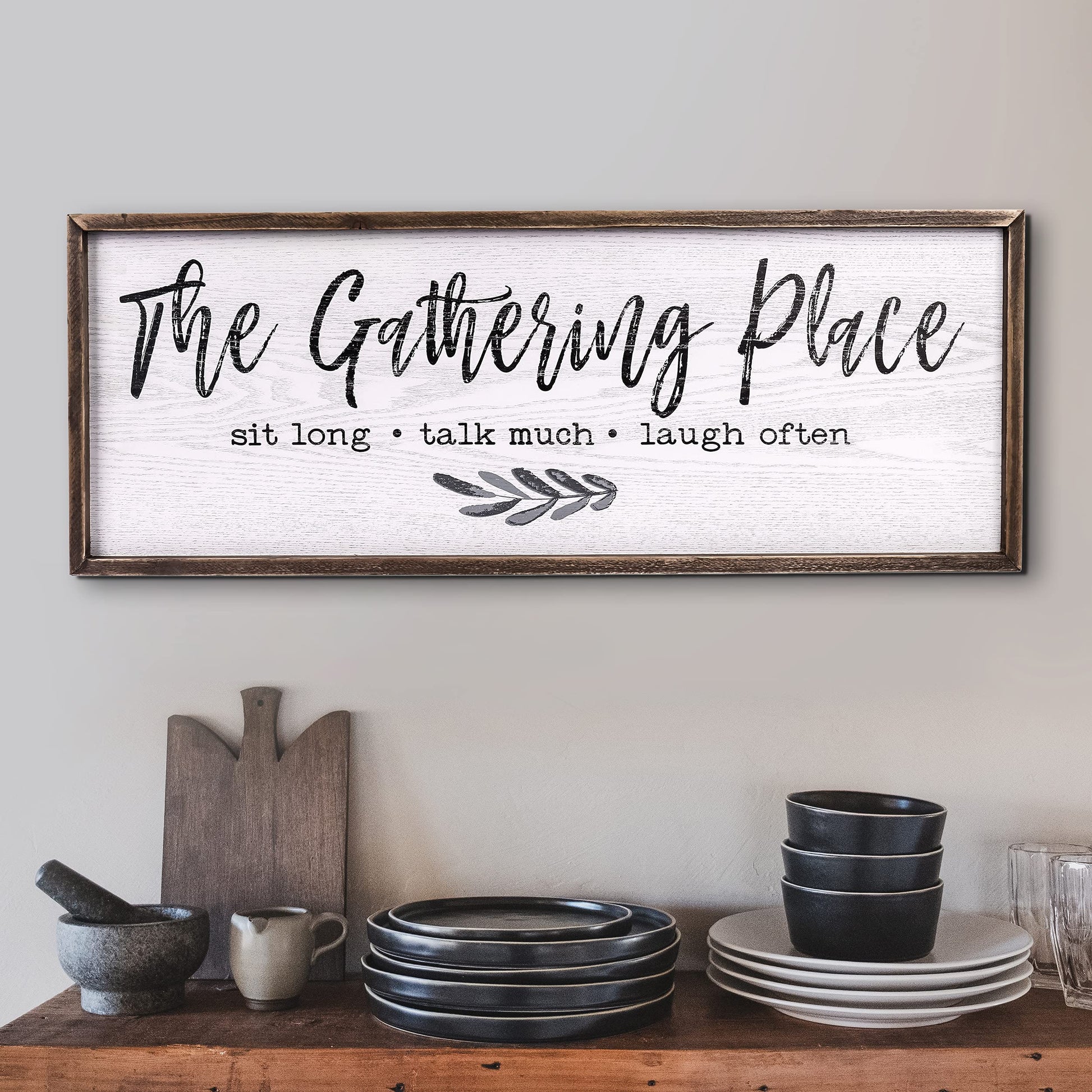 TERESA'S COLLECTIONS Large Gather Sign for Home Decor, Wooden Rustic Kitchen Sign, Farmhouse Dining Room Wall Decor, Family Wall Art for Living Room, The Gathering Place, 32”x12”,Housewarming - WoodArtSupply