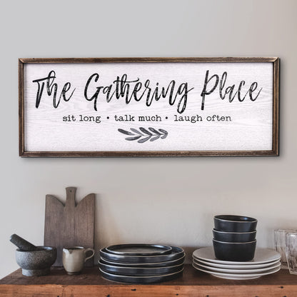 TERESA'S COLLECTIONS Large Gather Sign for Home Decor, Wooden Rustic Kitchen Sign, Farmhouse Dining Room Wall Decor, Family Wall Art for Living Room, The Gathering Place, 32”x12”,Housewarming - WoodArtSupply