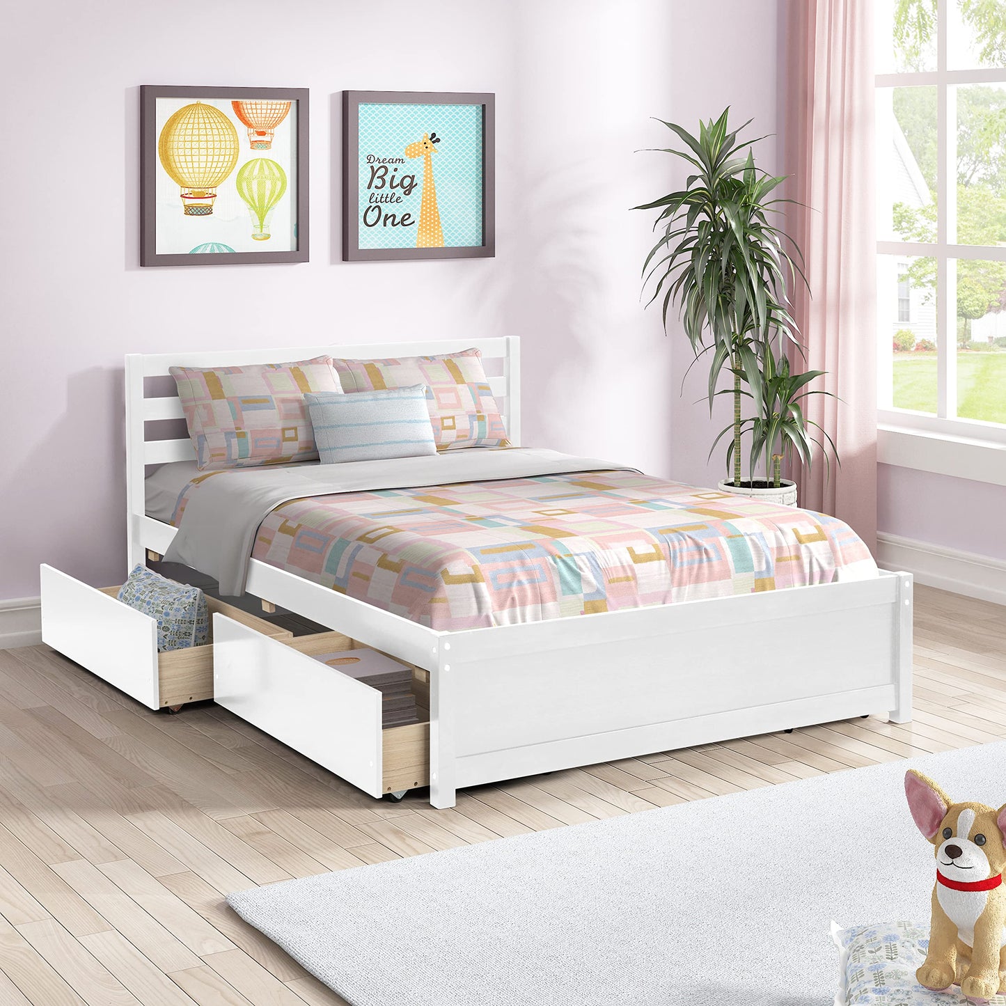 Harper & Bright Designs Modern Full Storage Bed with 4 Drawers in White - WoodArtSupply